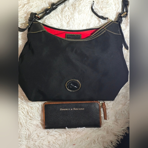 Dooney & Bourke Erica shoulder bag & matching wallet black nylon and leather.